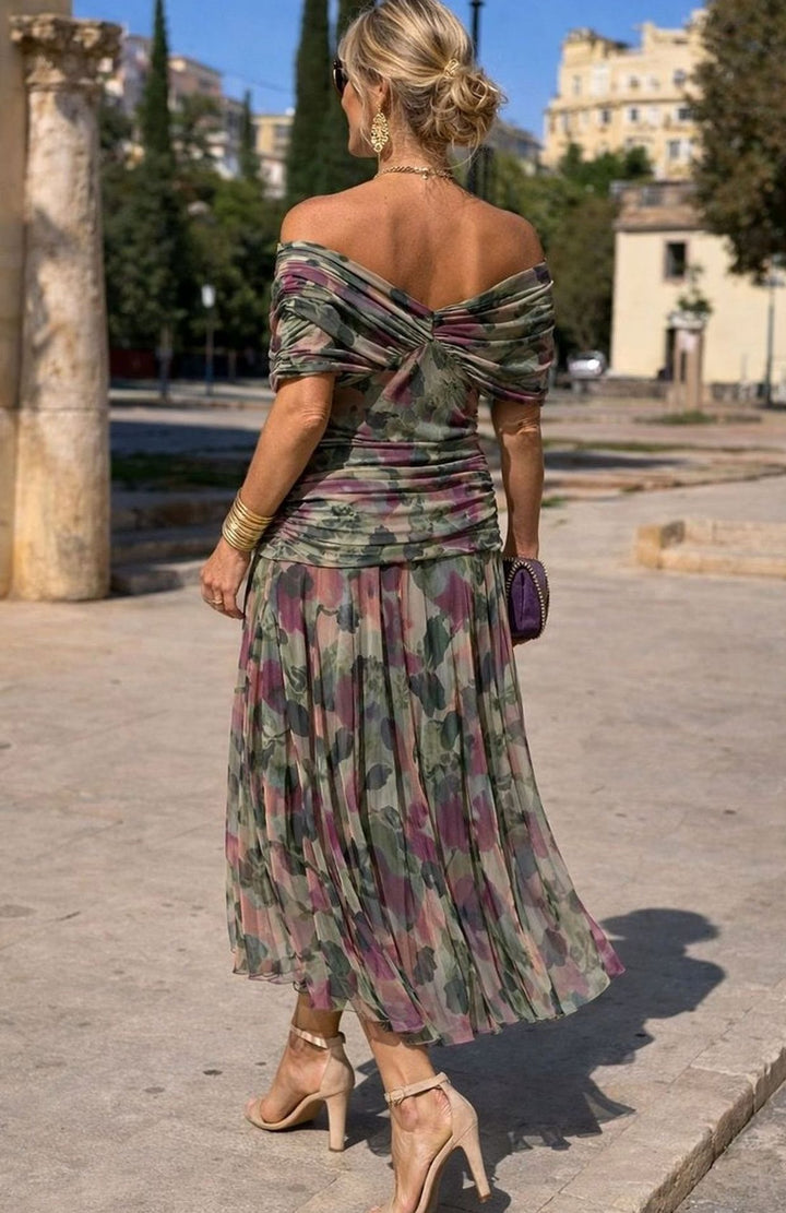 Damen Chiffon Festkleid Maxi V-Ausschnitt Geraffter Taille Fließend