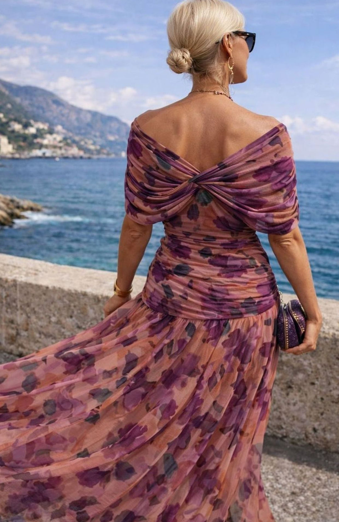 Damen Chiffon Festkleid Maxi V-Ausschnitt Geraffter Taille Fließend
