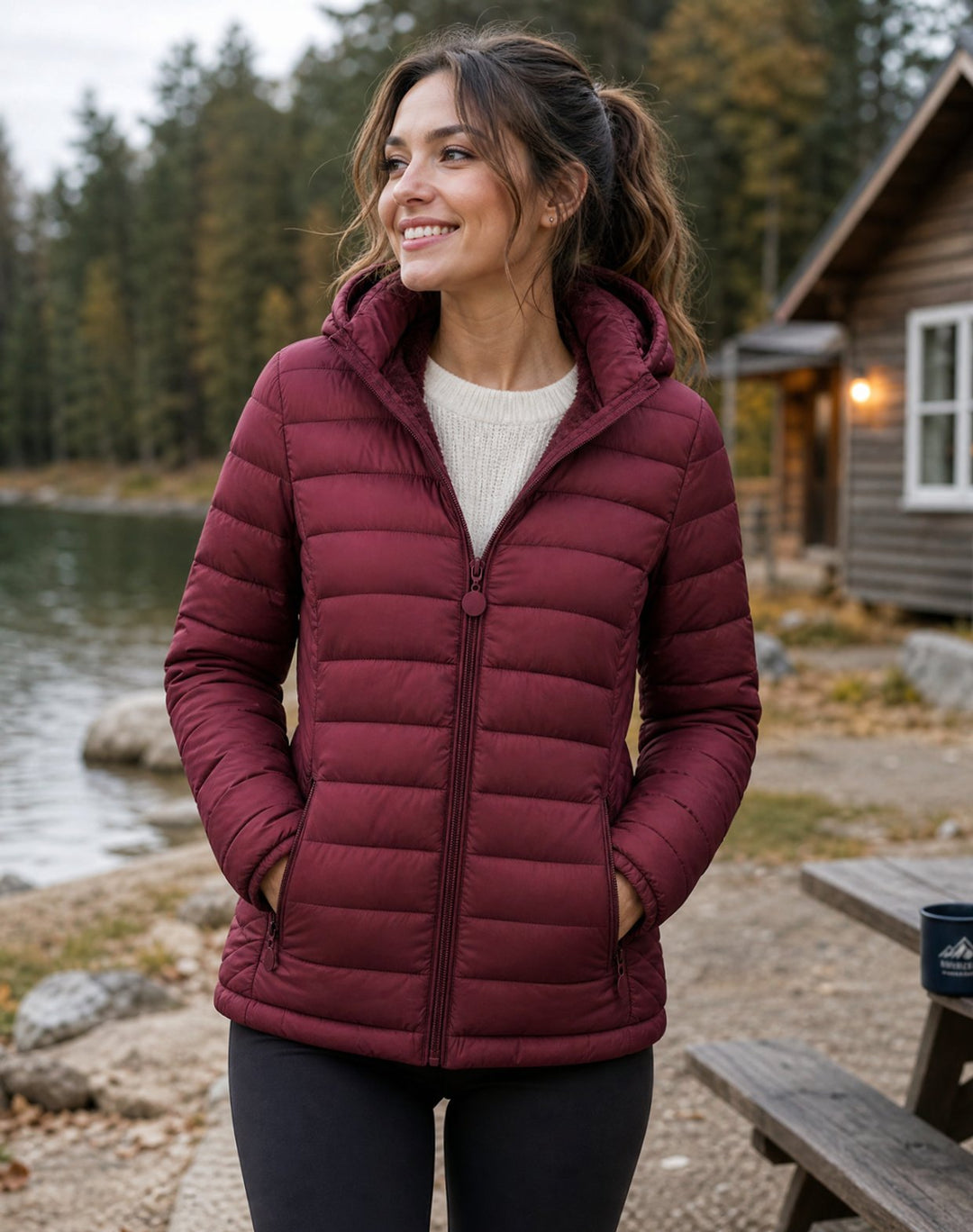 Damen Daunenjacke Leichte Gesteppte Kapuzenjacke mit Fleecefutter