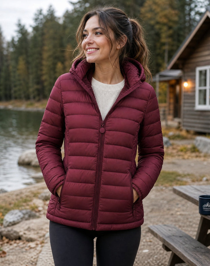 Damen Daunenjacke Leichte Gesteppte Kapuzenjacke mit Fleecefutter