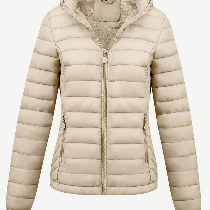 Damen Daunenjacke Leichte Gesteppte Kapuzenjacke mit Fleecefutter - Beige