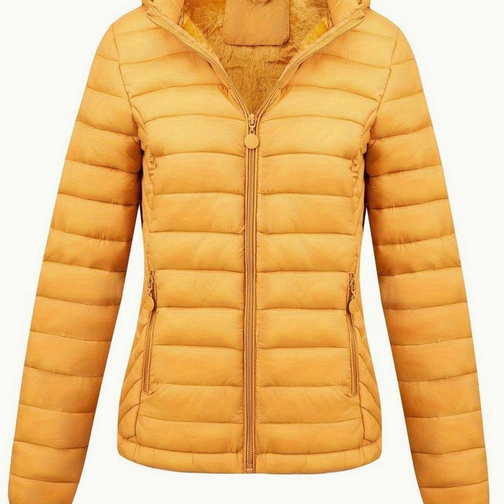 Damen Daunenjacke Leichte Gesteppte Kapuzenjacke mit Fleecefutter - Gelb