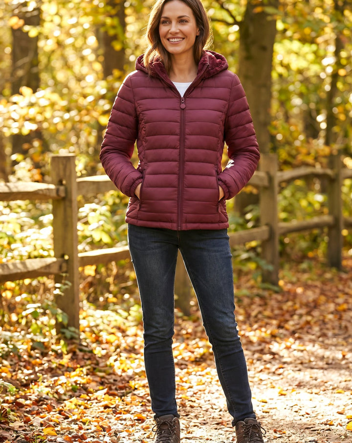Damen Daunenjacke Leichte Gesteppte Kapuzenjacke mit Fleecefutter