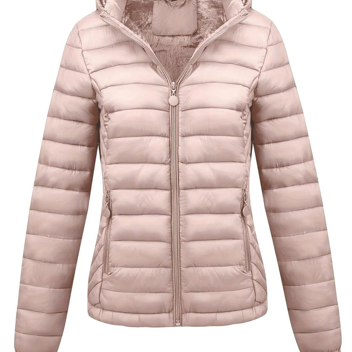 Damen Daunenjacke Leichte Gesteppte Kapuzenjacke mit Fleecefutter - Hellrosa