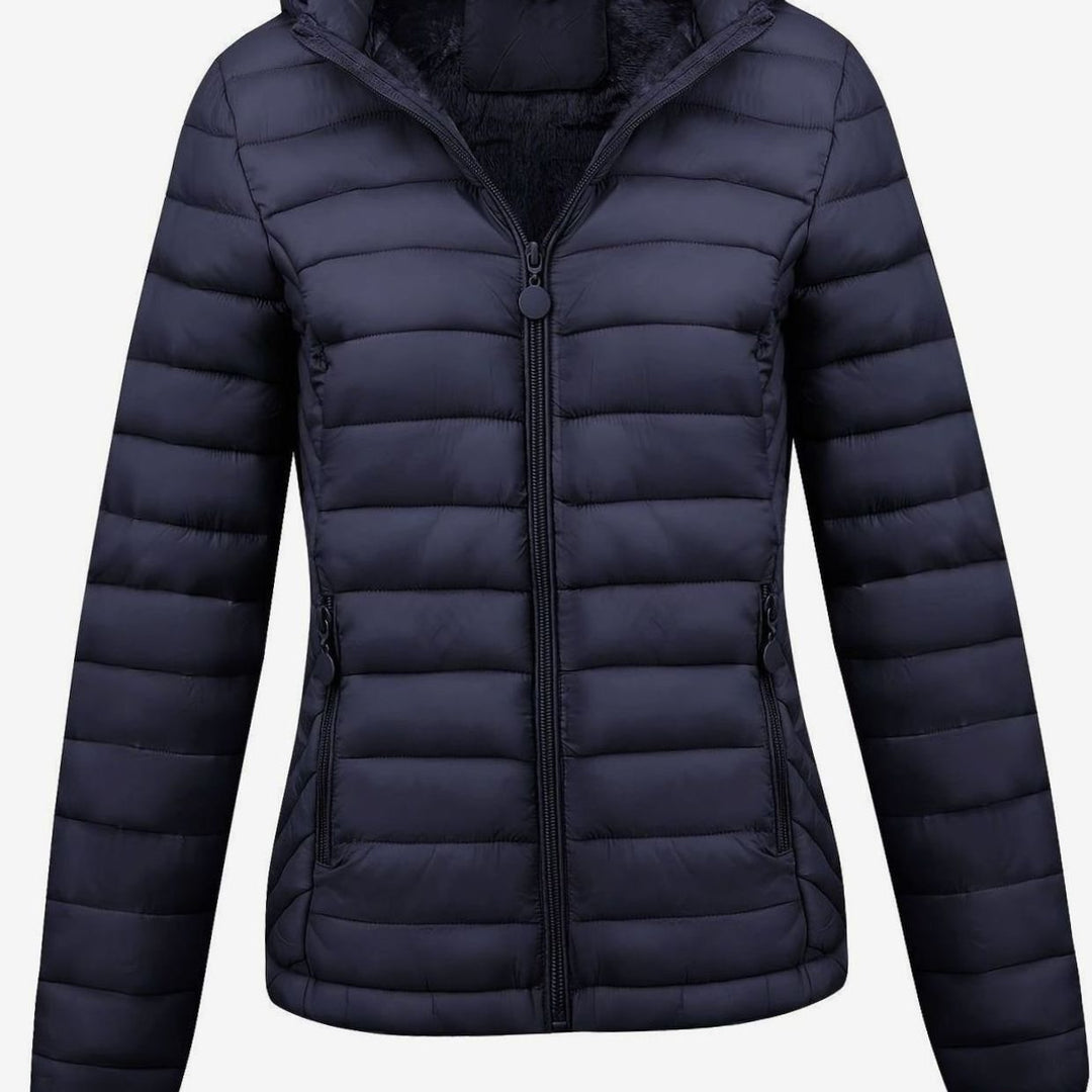 Damen Daunenjacke Leichte Gesteppte Kapuzenjacke mit Fleecefutter - Marineblau