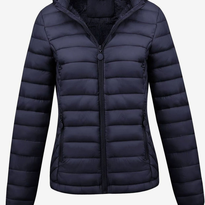 Damen Daunenjacke Leichte Gesteppte Kapuzenjacke mit Fleecefutter - Marineblau