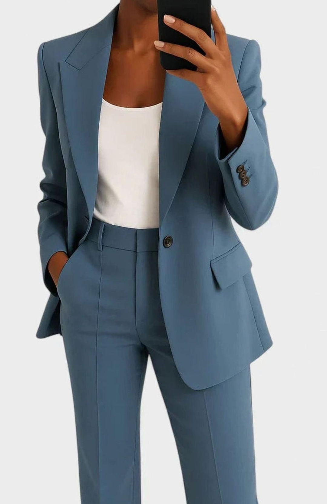 Damen Elegantes Blazer Hosen Set Strukturierter Hosenanzug - Blau