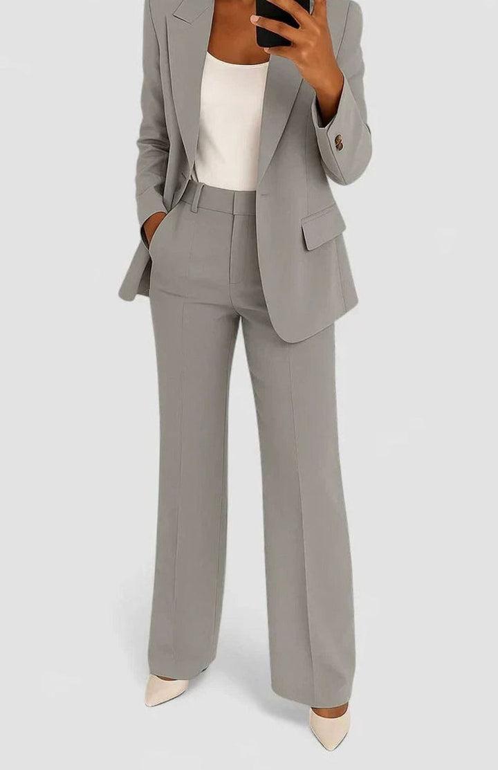 Damen Elegantes Blazer Hosen Set Strukturierter Hosenanzug - Grau