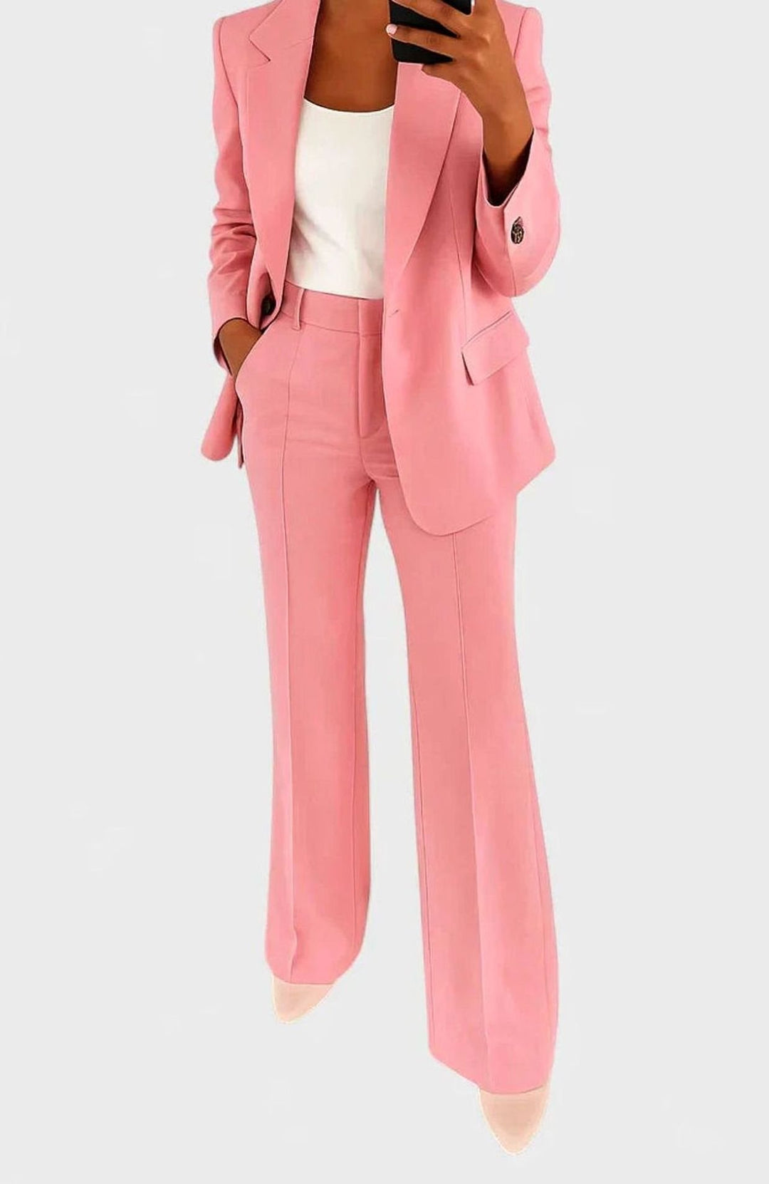 Damen Elegantes Blazer Hosen Set Strukturierter Hosenanzug - Rosa