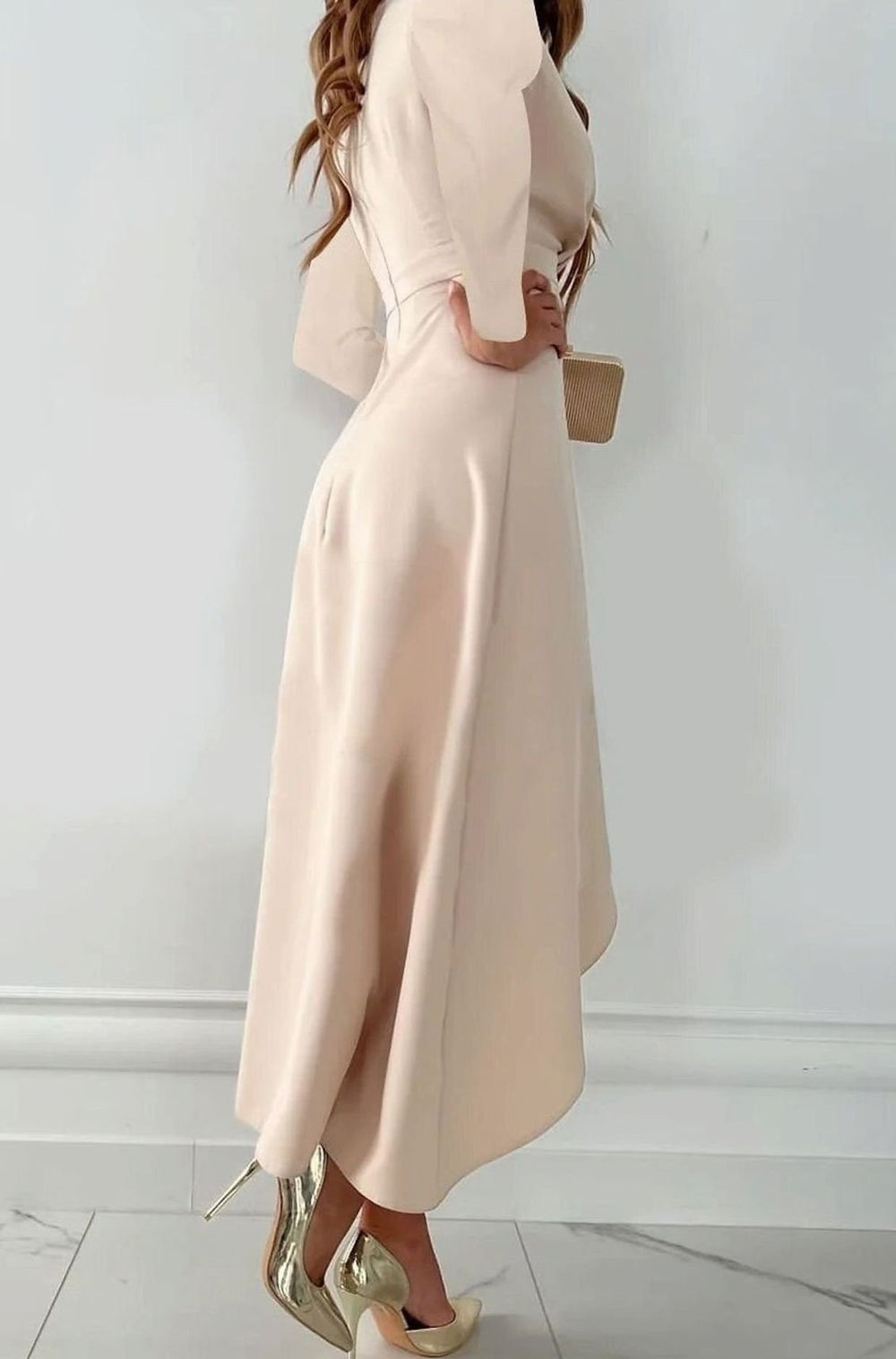 Damen Elegantes V-Ausschnitt Sheath Midi-Kleid mit Schlitz