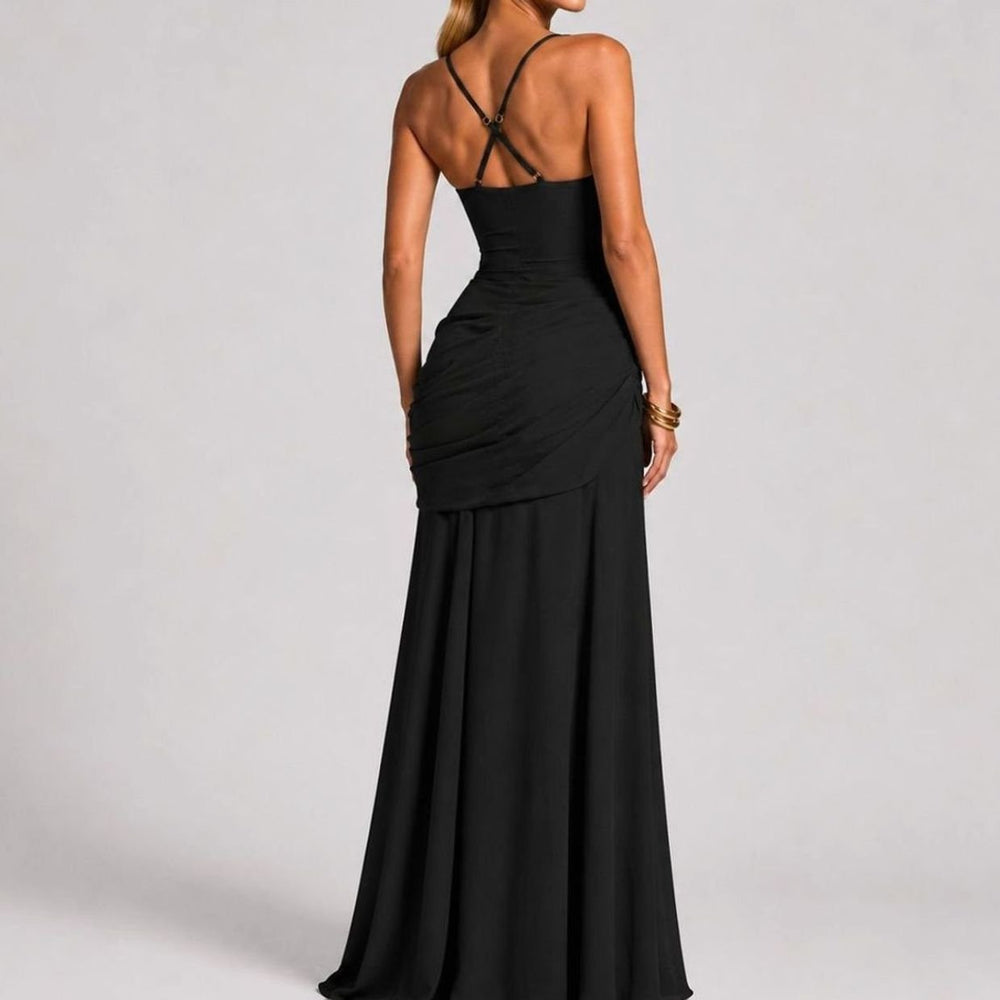 Damen Gerafftes Maxi Abendkleid Quadratausschnitt Bodenlang Festlich
