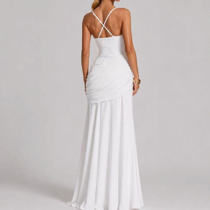 Damen Gerafftes Maxi Abendkleid Quadratausschnitt Bodenlang Festlich