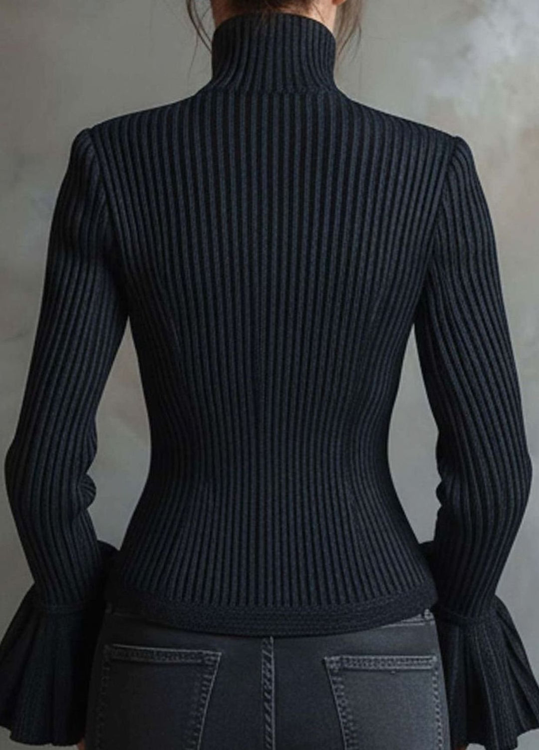 Damen Glitzer Rippenstrick-Jacke mit Reißverschluss und Trompetenärmeln