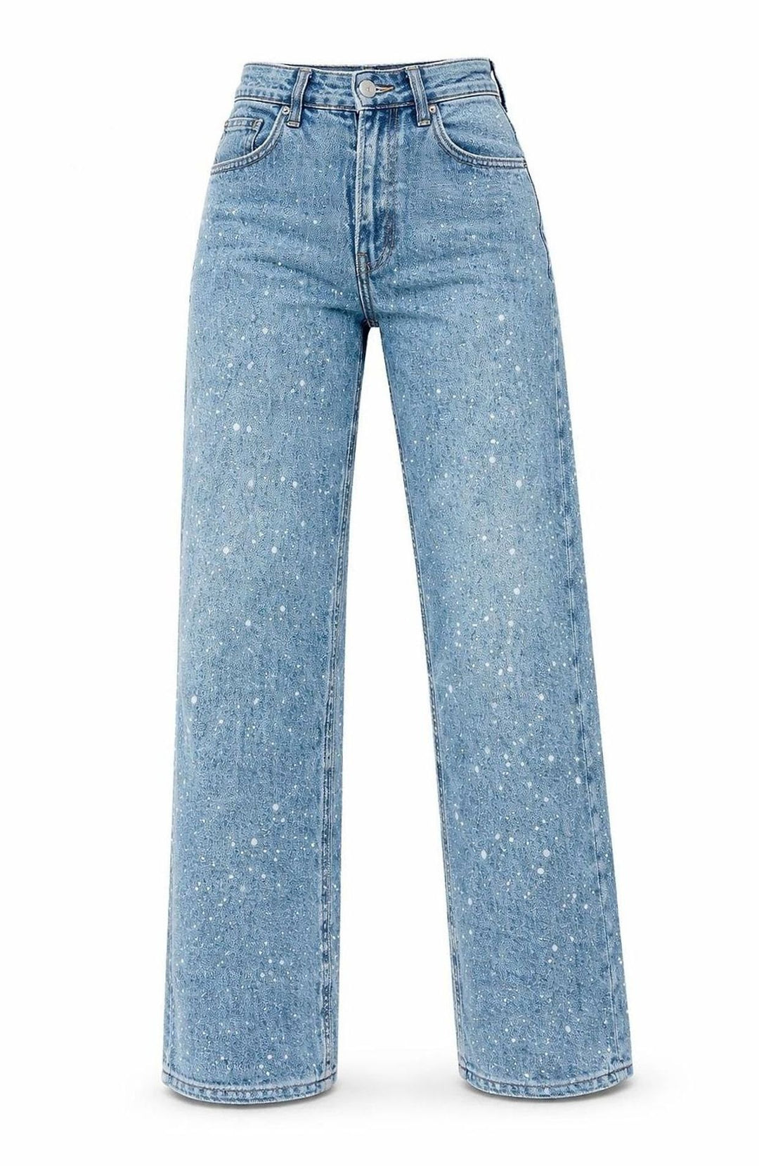 Damen High-Waist Straight-Leg Glitzer-Jeans weites Bein