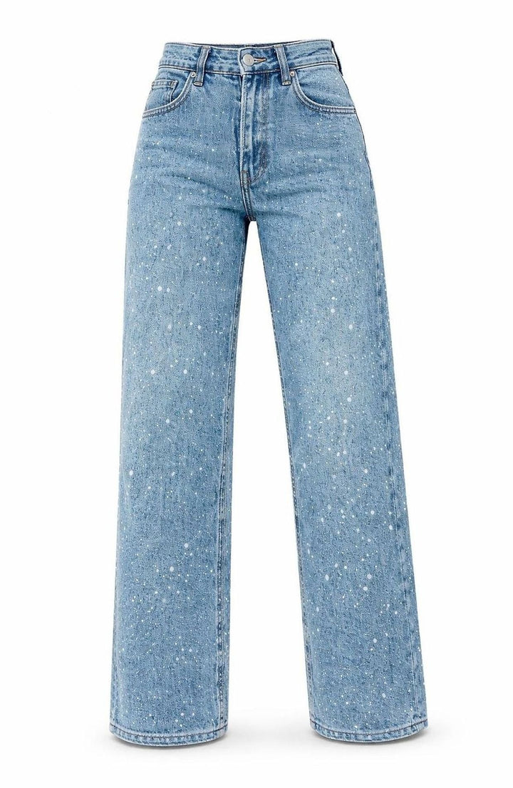 Damen High-Waist Straight-Leg Glitzer-Jeans weites Bein