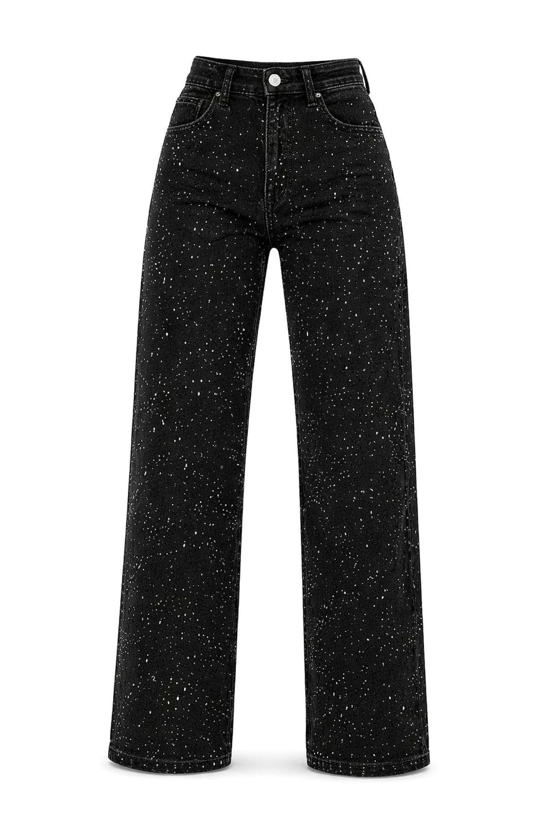 Damen High-Waist Straight-Leg Glitzer-Jeans weites Bein