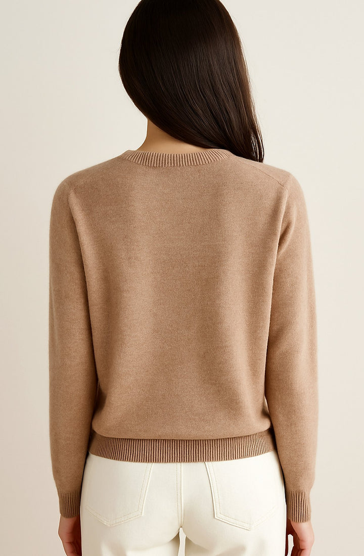 Damen Kaschmir Strickjacke mit Rundhalsausschnitt und Knopfleiste