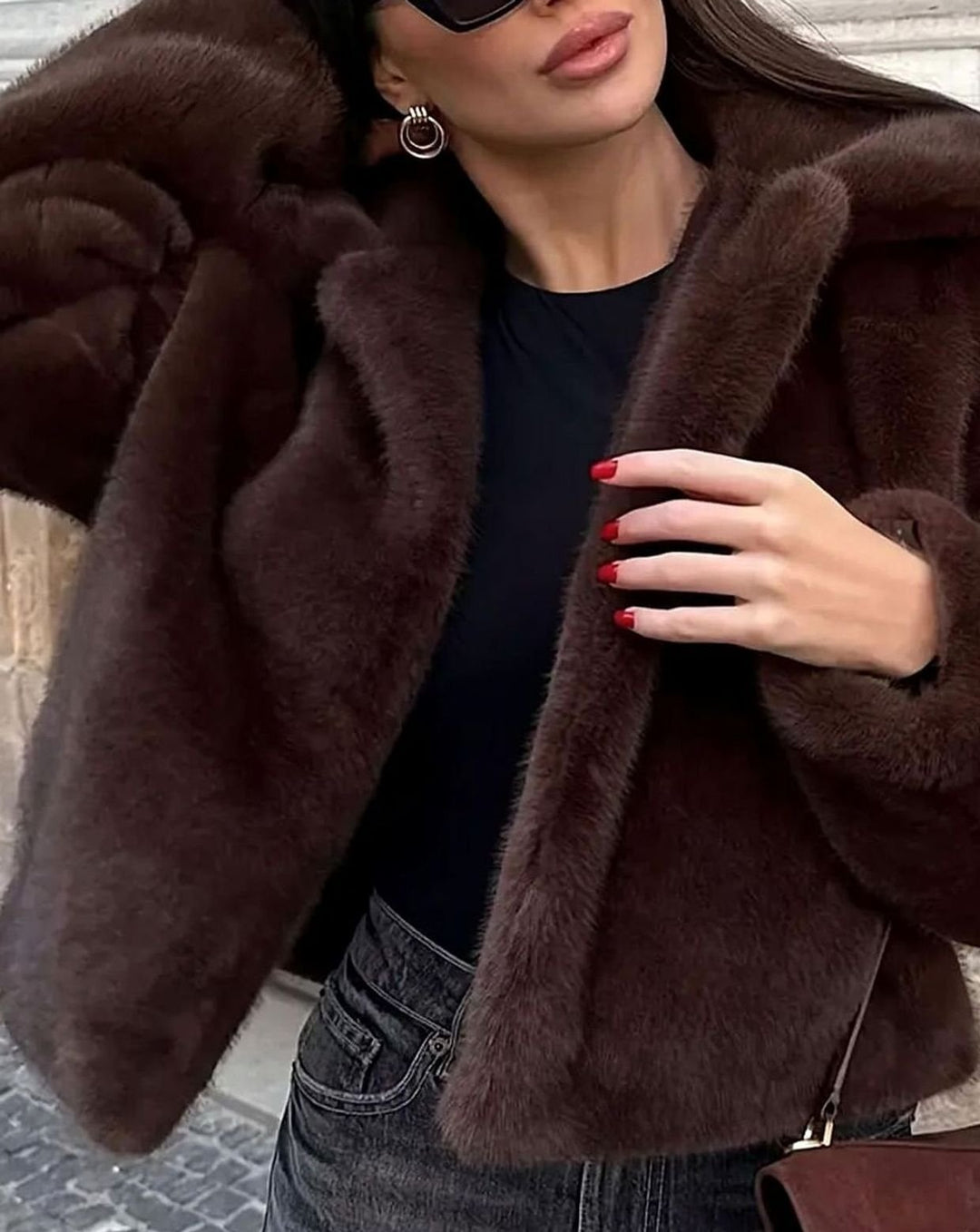 Damen Kunstfell Jacke in Übergrößen-Plüsch Relaxed-Fit Kurze Winterjacke