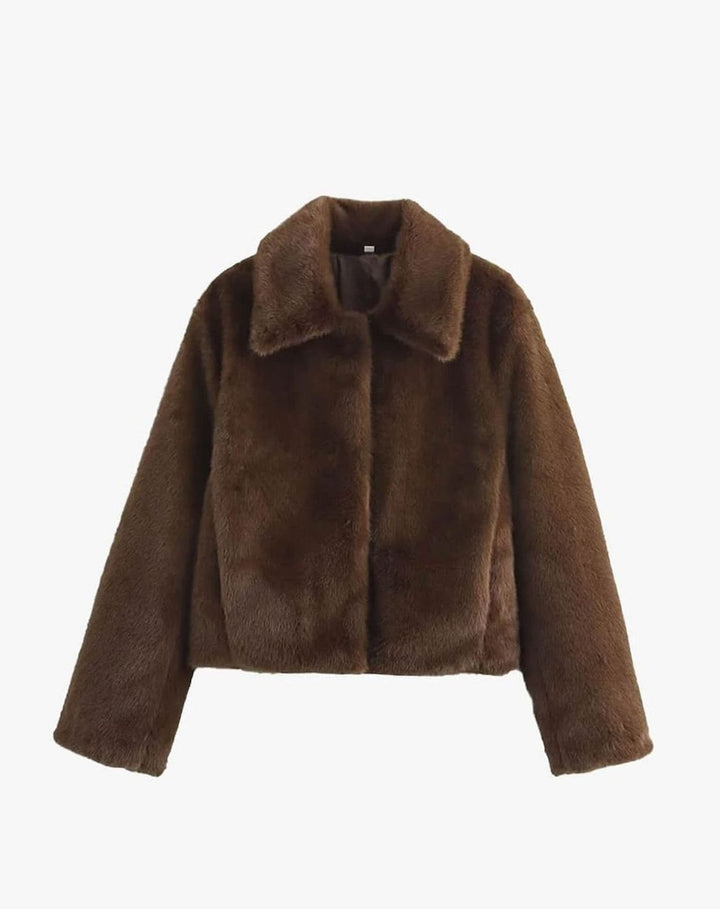 Damen Kunstfell Jacke in Übergrößen-Plüsch Relaxed-Fit Kurze Winterjacke