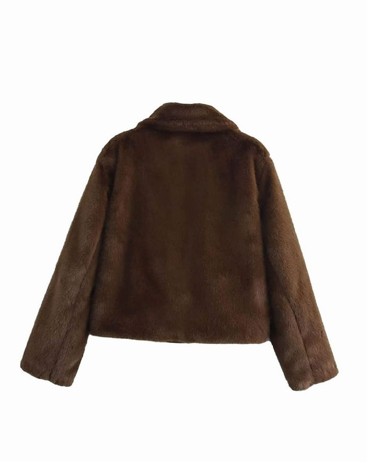 Damen Kunstfell Jacke in Übergrößen-Plüsch Relaxed-Fit Kurze Winterjacke
