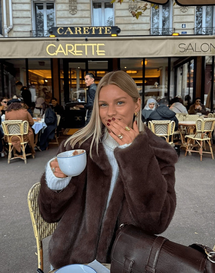 Damen Kunstfell Jacke in Übergrößen-Plüsch Relaxed-Fit Kurze Winterjacke