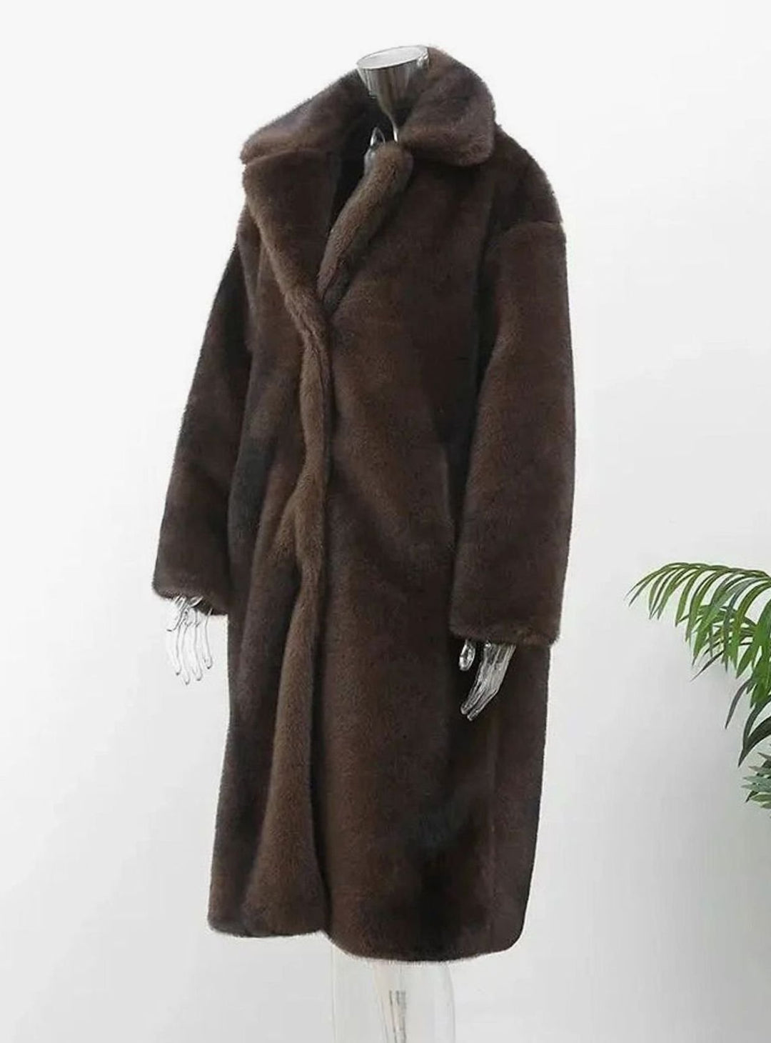 Damen Langer Oversized Kunstfell Wintermantel mit Reverskragen