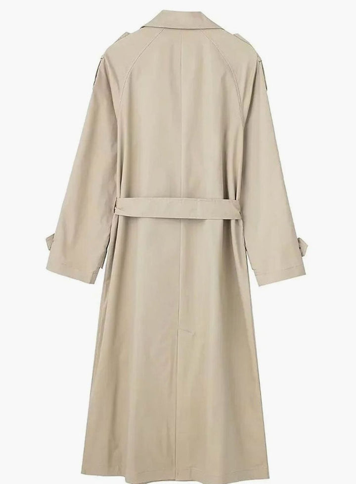 Damen Langer Zweireihiger Trenchcoat mit Bindegürtel