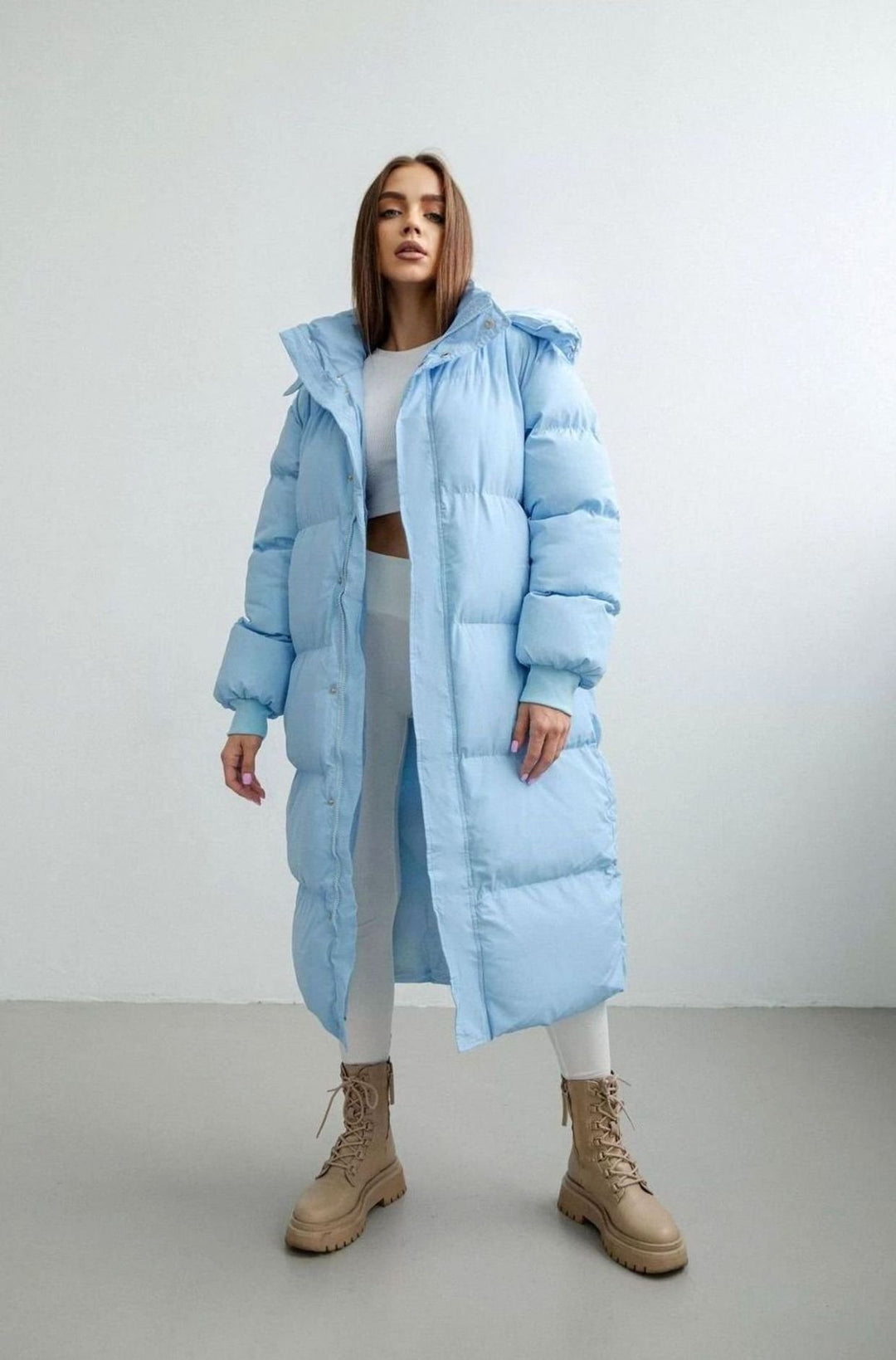 Damen Oversized Puffer Trench Coat Lang Gesteppte Daunenjacke Damen - Blau