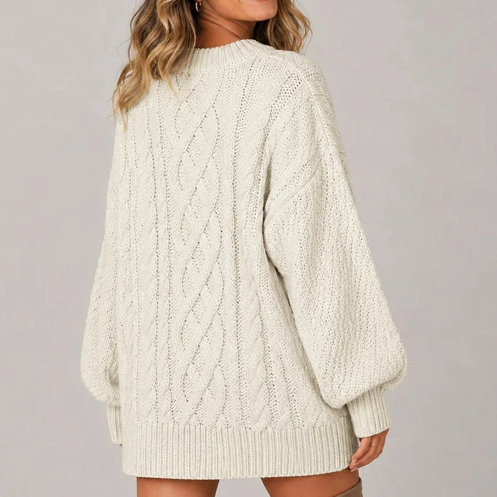 Damen Oversized Strickkleid mit Zopfmuster und langen Ärmeln