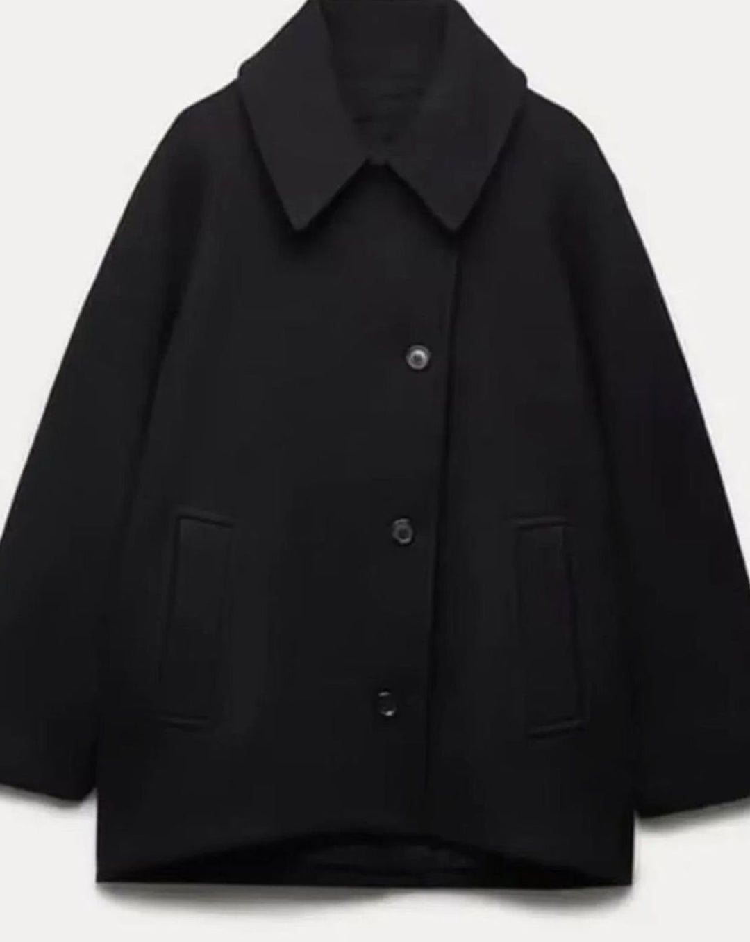 Damen Oversized Wollmantel Kurzmantel mit Knopfleiste Camel