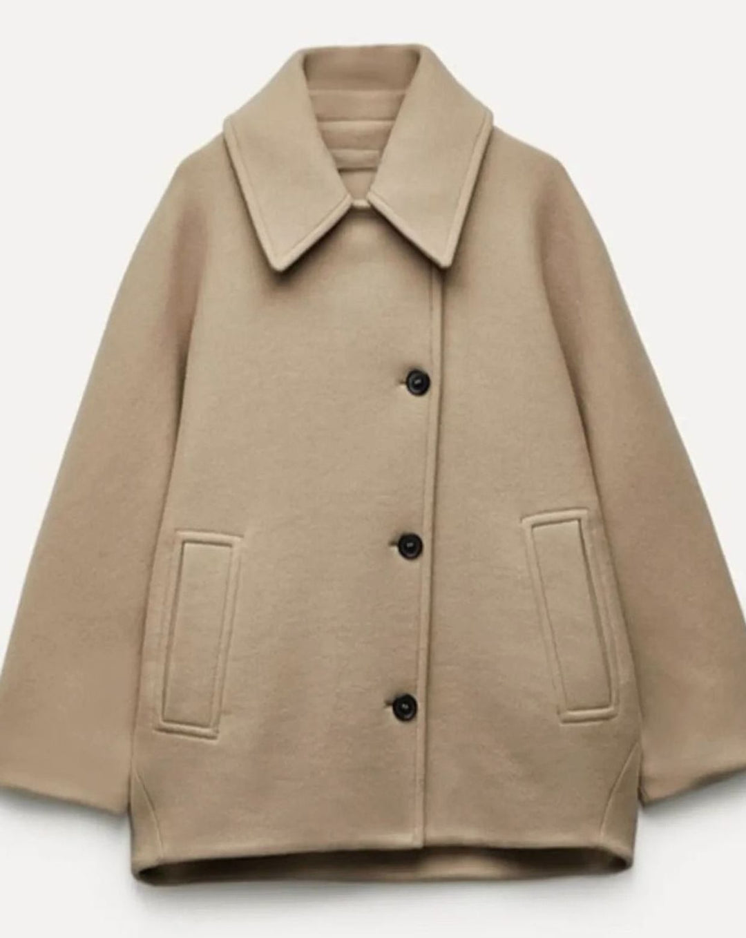 Damen Oversized Wollmantel Kurzmantel mit Knopfleiste Camel