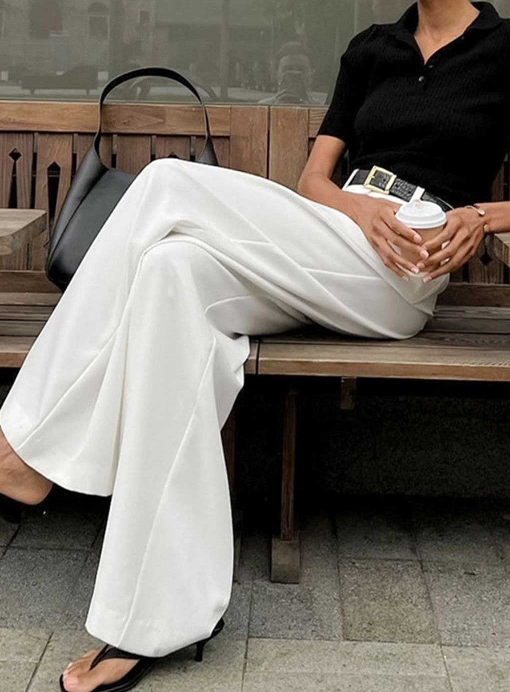 Damen Plissierte Weite-Hose mit Gürtel Hoher Taille