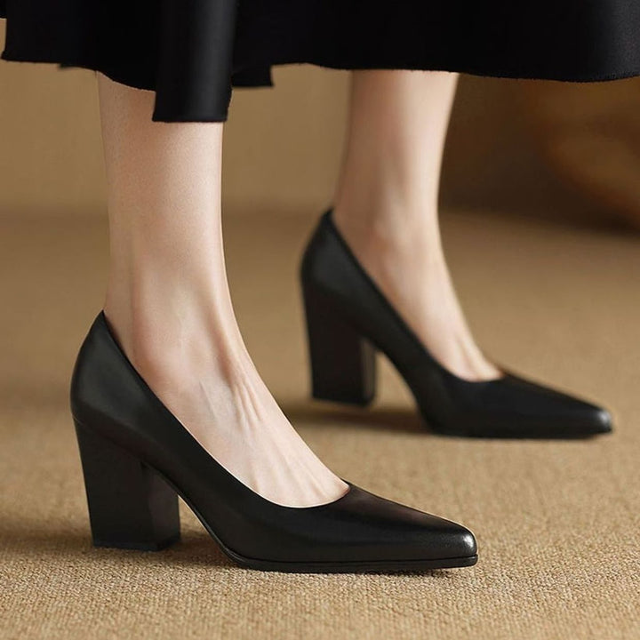 Damen Spitze Pumps High Heel mit stabilem Blockabsatz - Schwarz