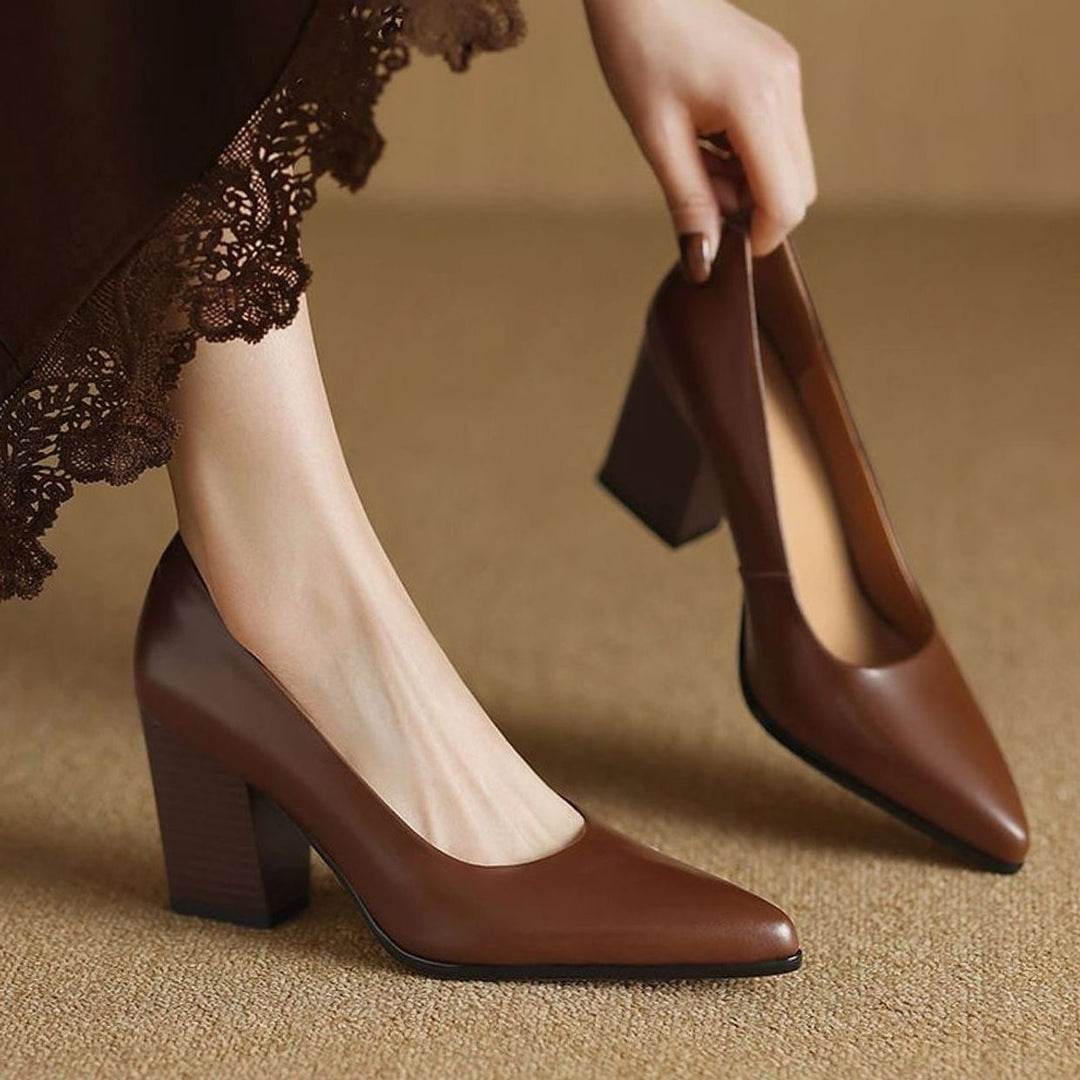 Damen Spitze Pumps High Heel mit stabilem Blockabsatz
