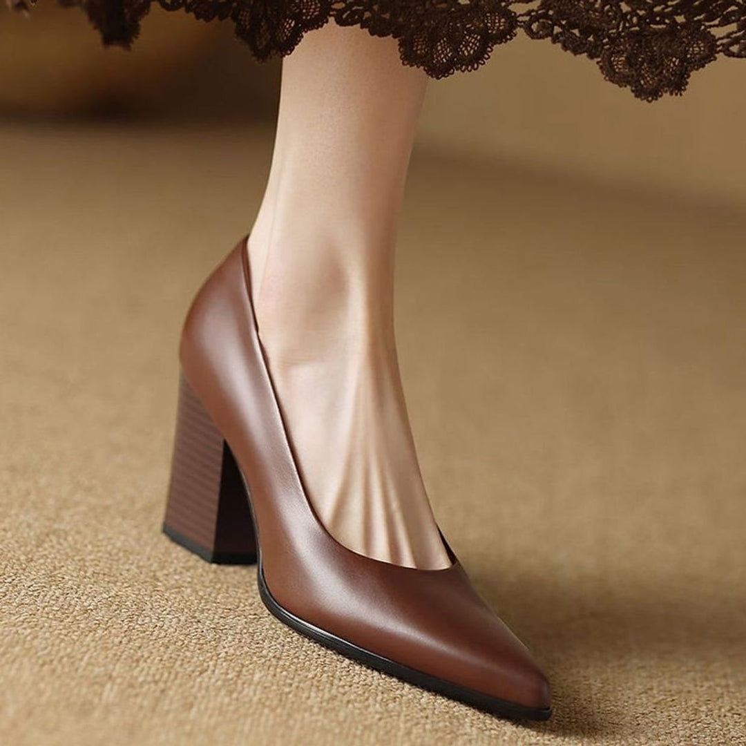 Damen Spitze Pumps High Heel mit stabilem Blockabsatz