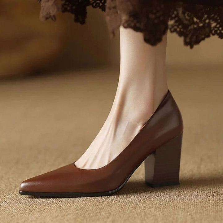 Damen Spitze Pumps High Heel mit stabilem Blockabsatz