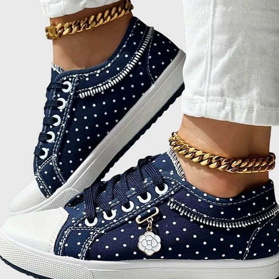Damen Spitzen-Sneaker mit Reißverschluss Blumendetail Schnürschuh - Dunkelblau