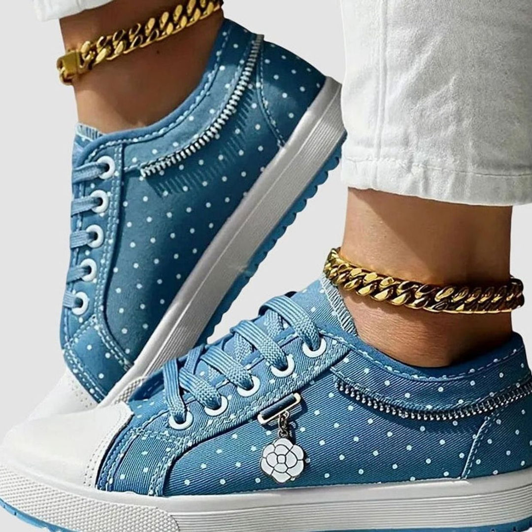 Damen Spitzen-Sneaker mit Reißverschluss Blumendetail Schnürschuh - Himmelblau