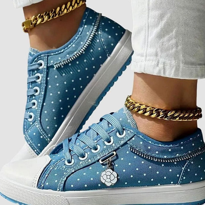 Damen Spitzen-Sneaker mit Reißverschluss Blumendetail Schnürschuh - Himmelblau