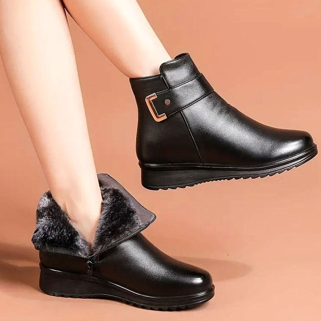 Damen Stiefeletten mit Fleecefutter Reißverschluss Flacher Absatz - Schwarz