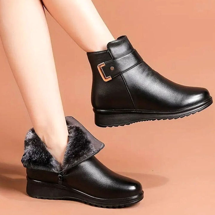 Damen Stiefeletten mit Fleecefutter Reißverschluss Flacher Absatz - Schwarz