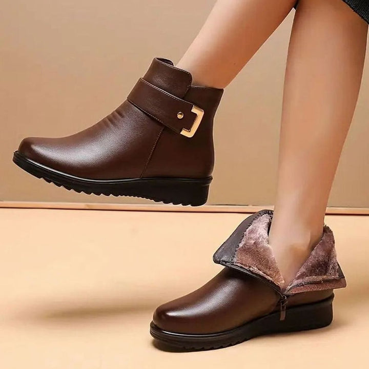 Damen Stiefeletten mit Fleecefutter Reißverschluss Flacher Absatz - Braun