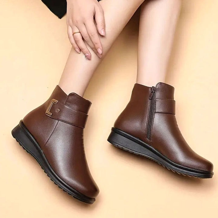 Damen Stiefeletten mit Fleecefutter Reißverschluss Flacher Absatz