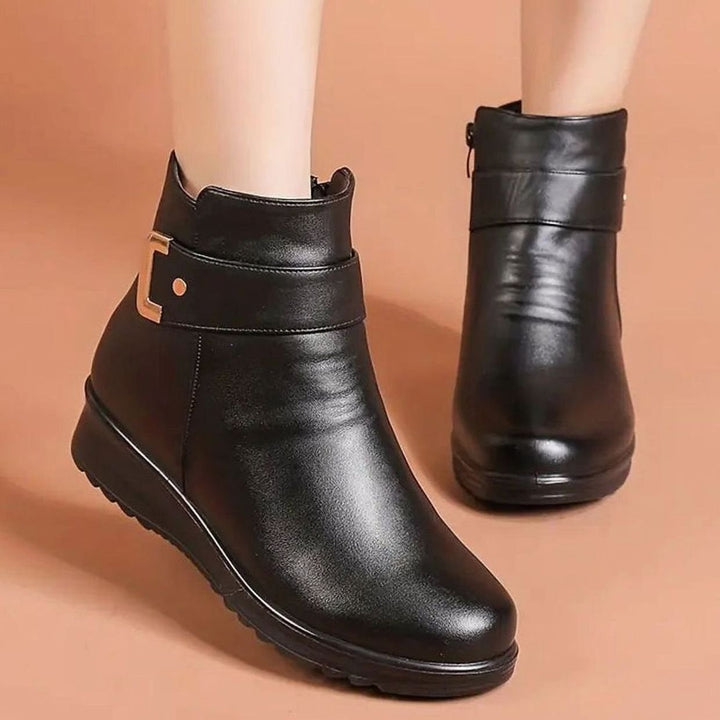 Damen Stiefeletten mit Fleecefutter Reißverschluss Flacher Absatz