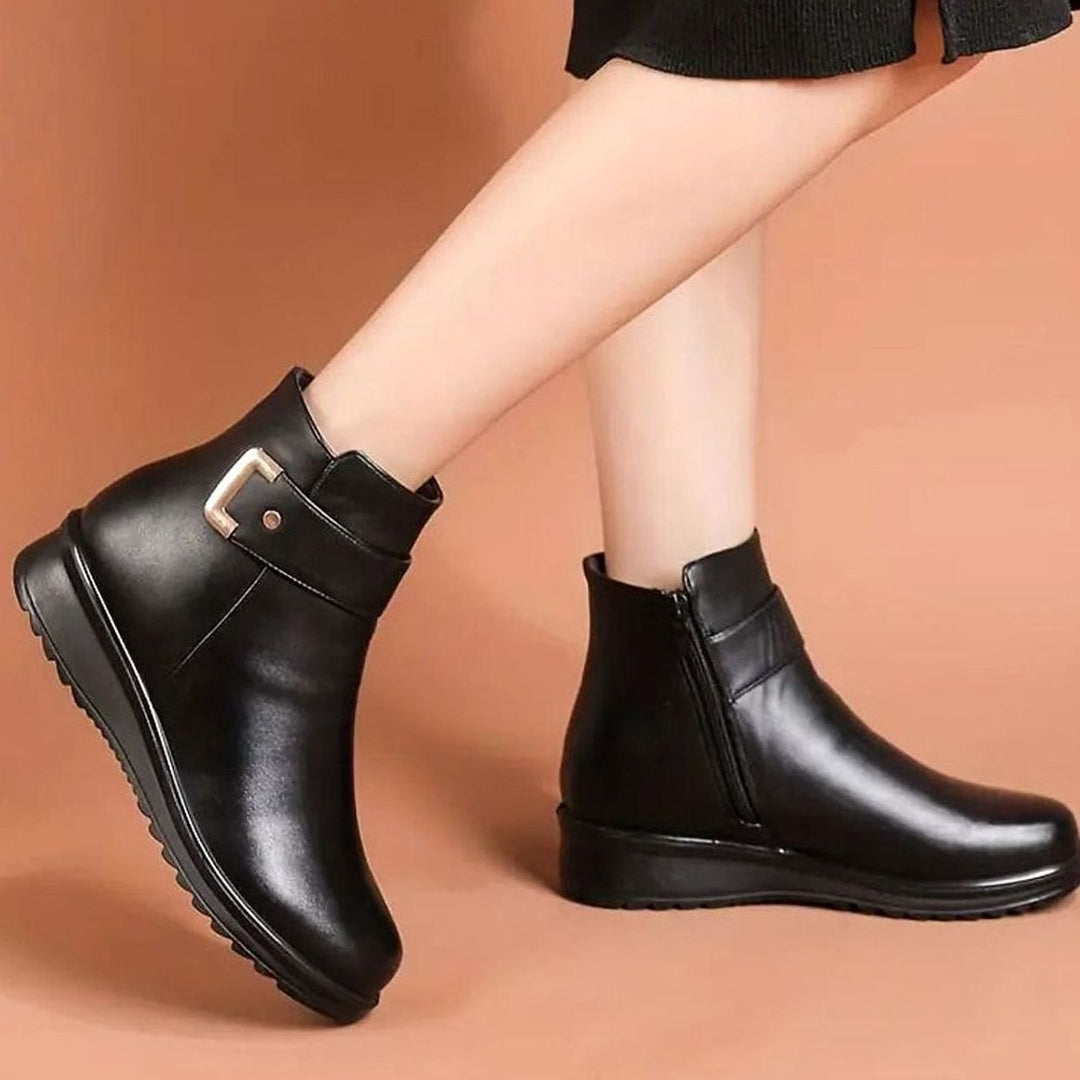 Damen Stiefeletten mit Fleecefutter Reißverschluss Flacher Absatz