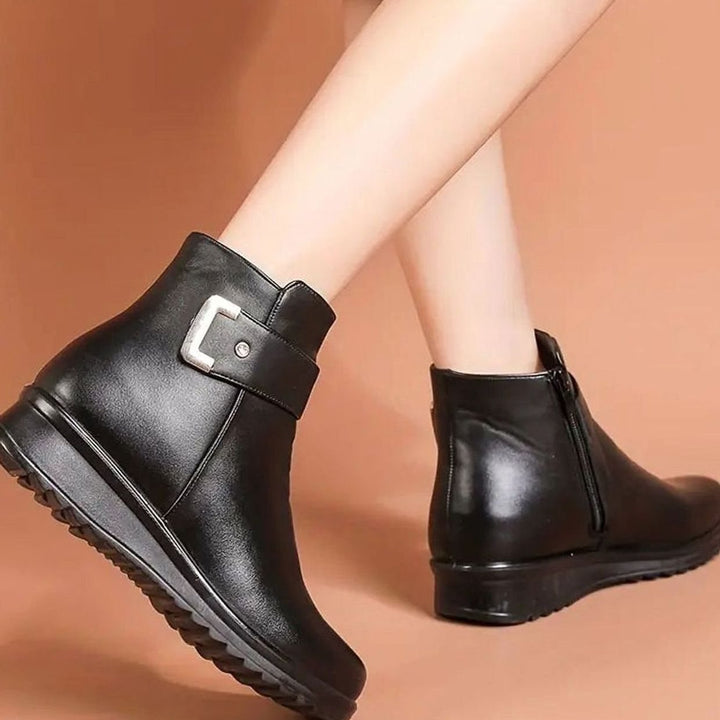 Damen Stiefeletten mit Fleecefutter Reißverschluss Flacher Absatz