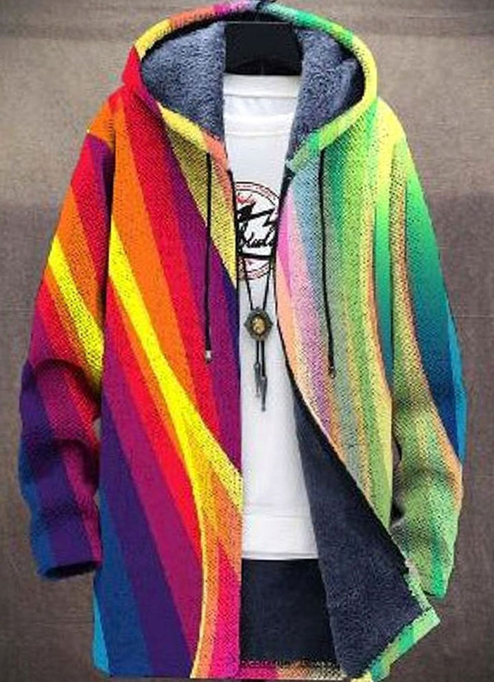 Damen Strickjacke Offen Colorblock-Muster Fleece-Futter mit Kapuze - Mehrfarbig Grün