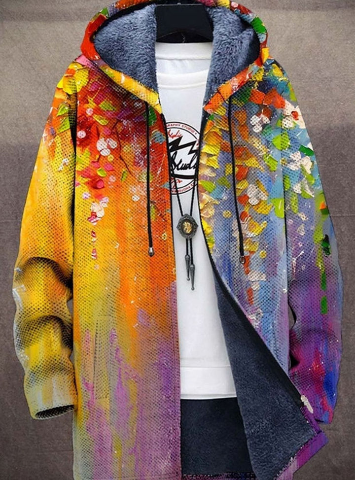 Damen Strickjacke Offen Colorblock-Muster Fleece-Futter mit Kapuze - Regenbogen