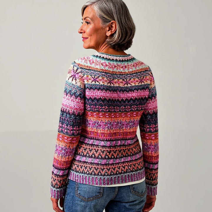 Damen Strickpullover Isländisches Muster Rundhals Knit Sweater