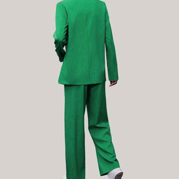 Damen Taillierter Zweireihiger Hosenanzug mit Weiter Hose, Burgundy